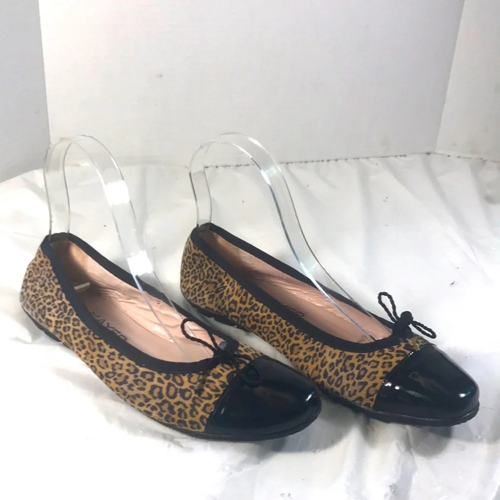 Paul Mayer Collection Leopard Print Leather Pull On Ballet Flats Black Accents